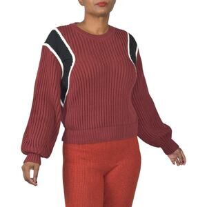 Frame Balloon Sleeve Sweater Red Chunky Fisherman Rib Knit Crop Colorblock Small